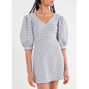 Urban Outfitters Lena Gingham Puff Sleeve‎ Blue Plaid Dress, Small